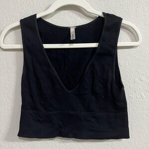 Black Ribbed V-Neck Crop Top